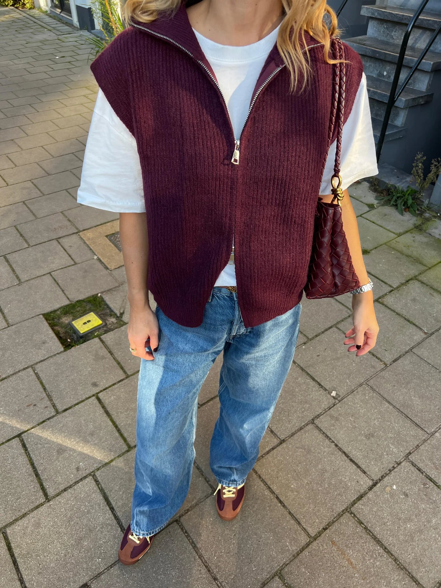 Gianna Gilet med dragkedja Bordeaux