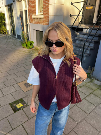 Gianna Gilet med dragkedja Bordeaux