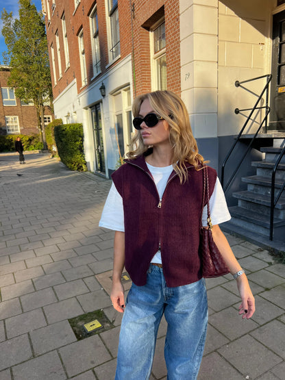 Gianna Gilet med dragkedja Bordeaux